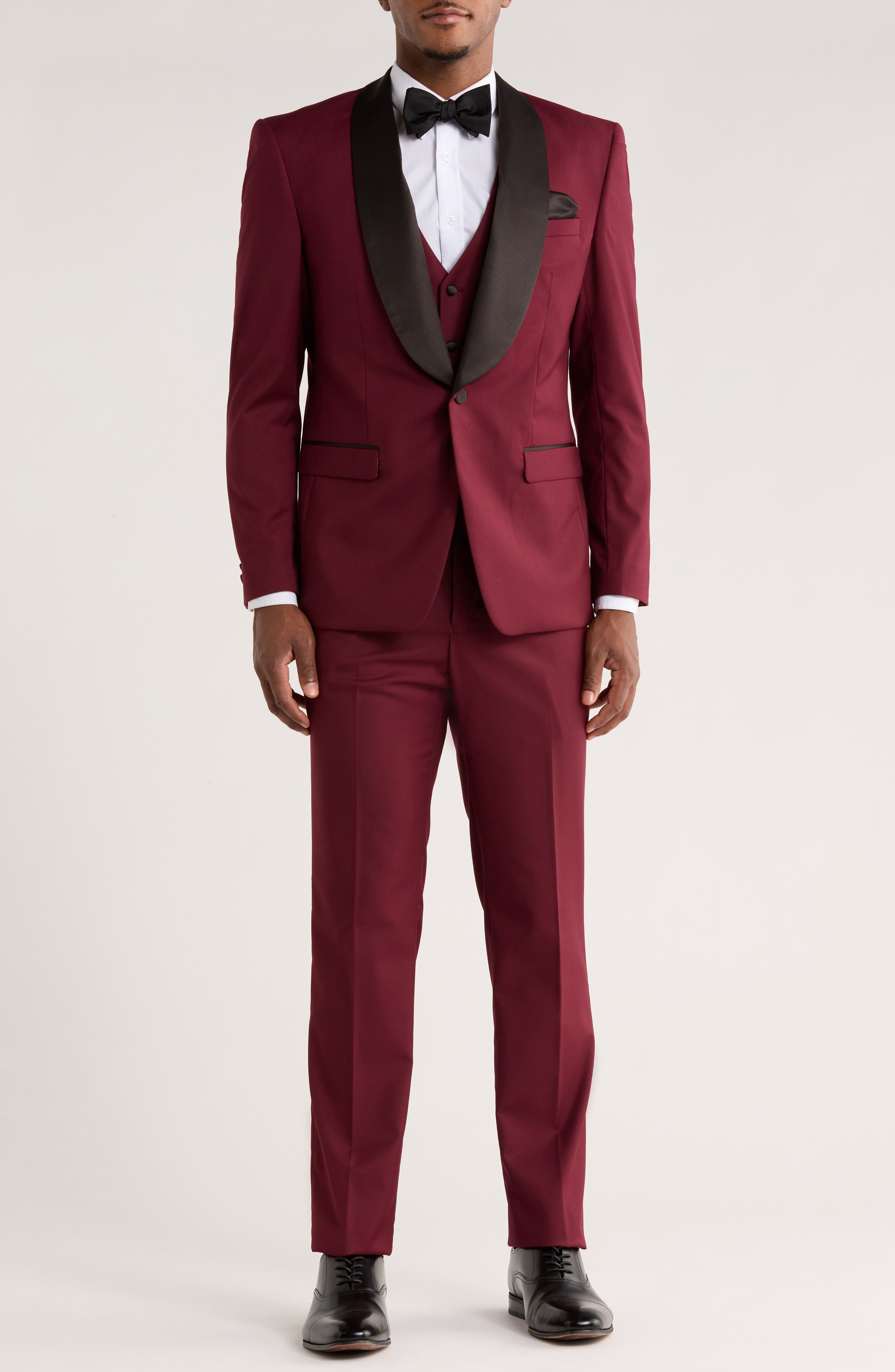ZEGARIE Burgundy Shawl Collar 3-Piece Tuxedo
