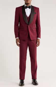 ZEGARIE Burgundy Shawl Collar 3-Piece Tuxedo