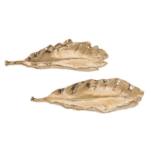 Fall Harvest Gold Ceramic Decorative Leaf Plates