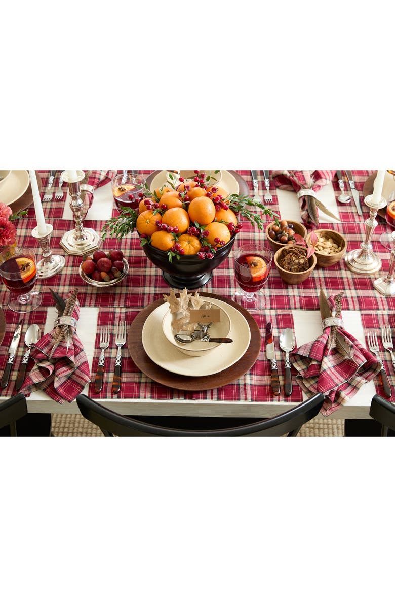 Solino Home Linen Table Runner for Dining Table, Holiday and Everyday Table Decor - Burgundy Plaid, Alternate, color, Burgundy