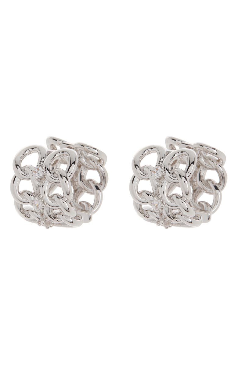 Sterling Forever Carleene CZ Huggie Hoop Earrings, Main, color, Silver