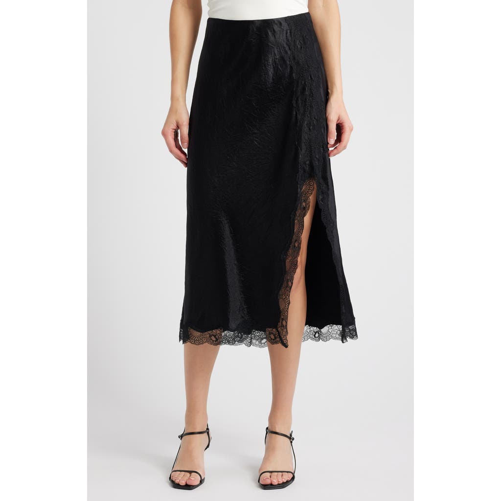 Rails Rylan Crinkle Satin Slip Skirt In Black Crinkle