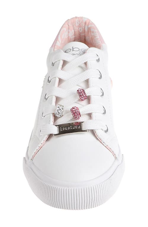 Bebe Little Girls Low Top With Rhinestones Beads And Plate Sneakers In White