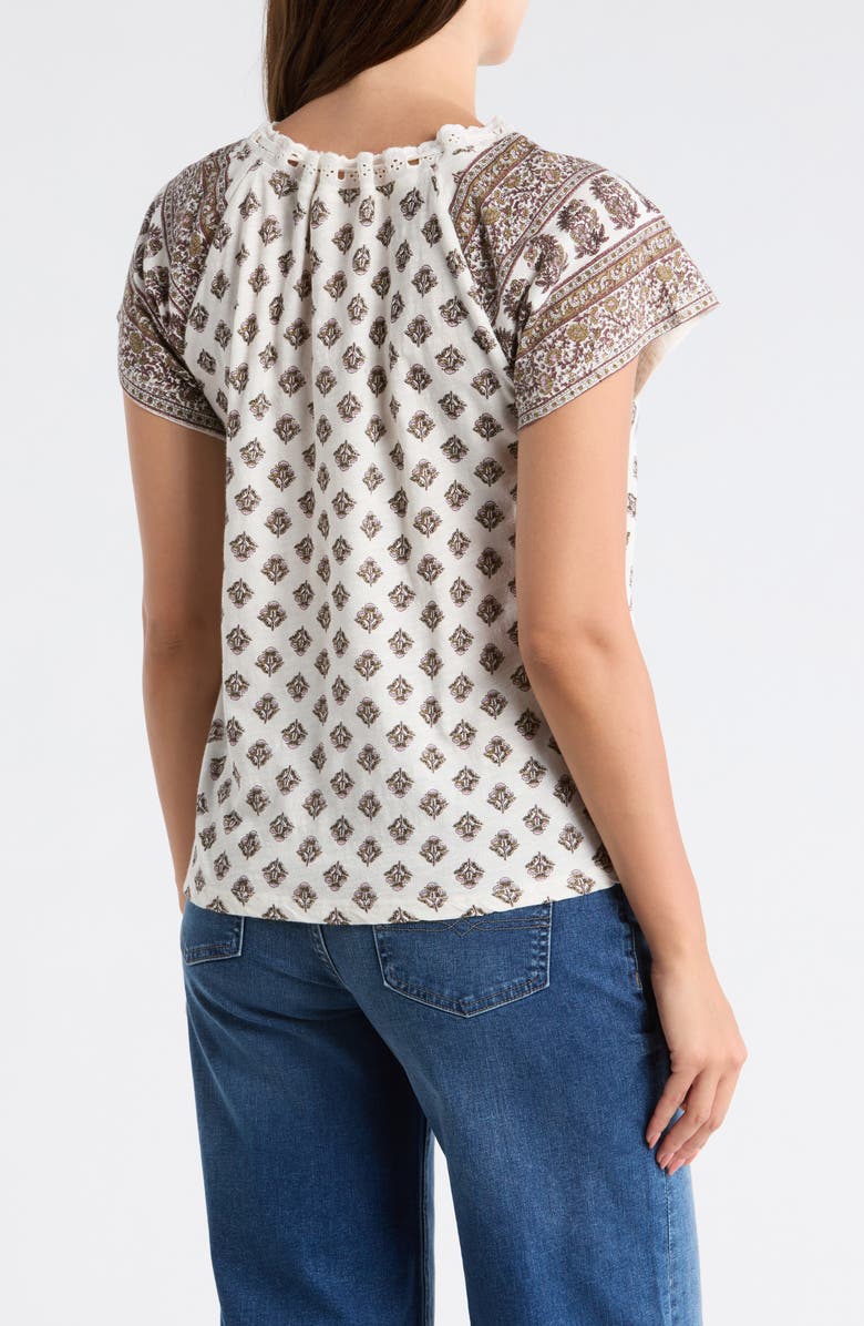 Lucky Brand Tie V-Neck Short Sleeve Top, Alternate, color, Cream Multi