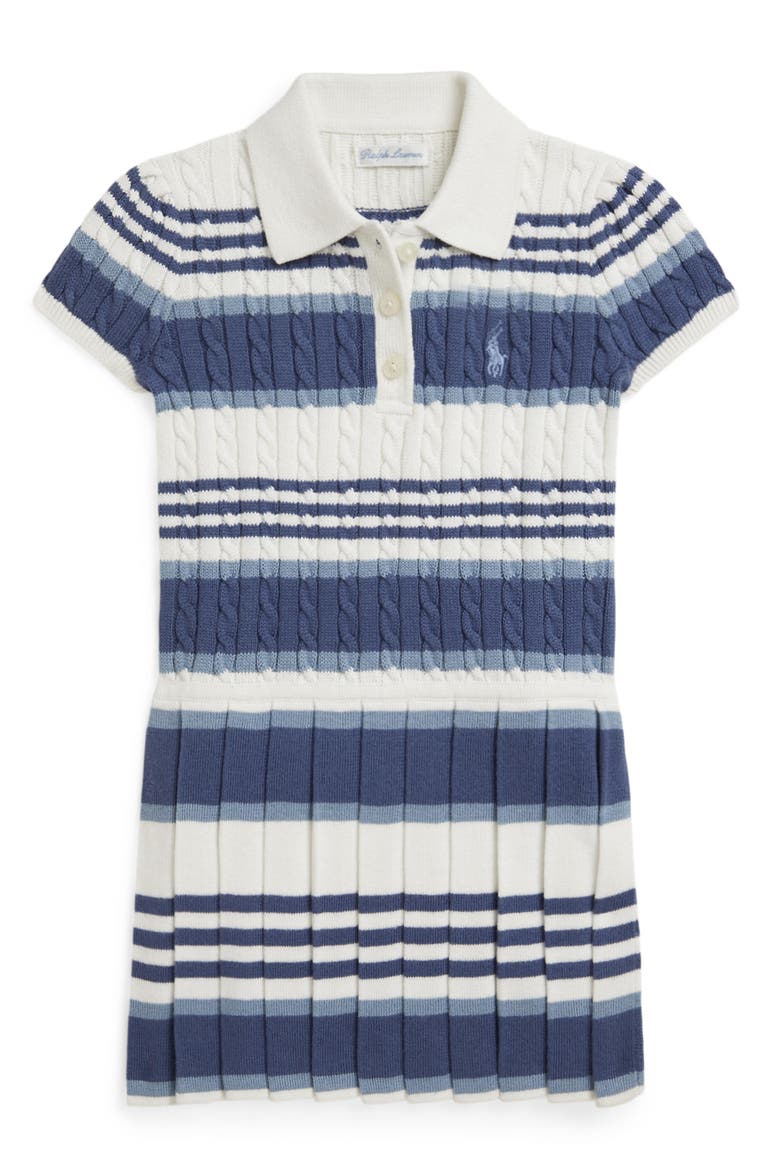 Stripe Cotton Cable Polo Sweater Dress, Main, color, DECKWASH W