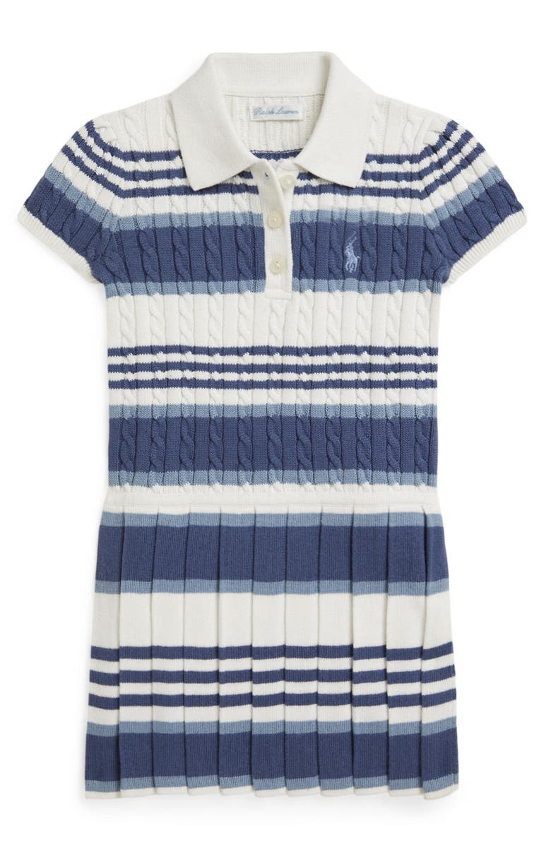 Ralph Lauren Stripe Cotton Cable Polo Sweater Dress, Main, color, Deckwash White Multi