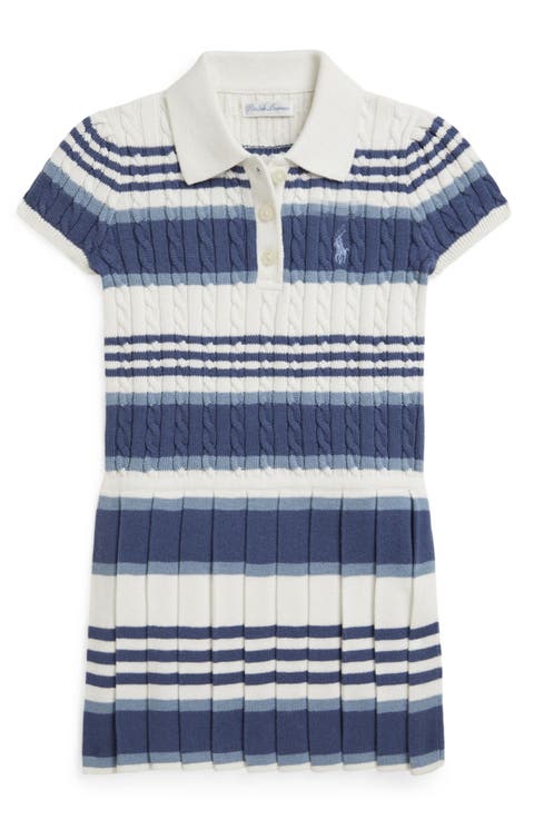 Stripe Cotton Cable Polo Sweater Dress (Baby)