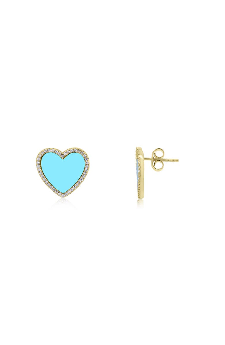 The Lovery Fine Jewelry Large Turquoise CZ Halo Heart Stud Earrings, Main, color, Turquoise