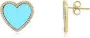 The Lovery Fine Jewelry Large Turquoise CZ Halo Heart Stud Earrings