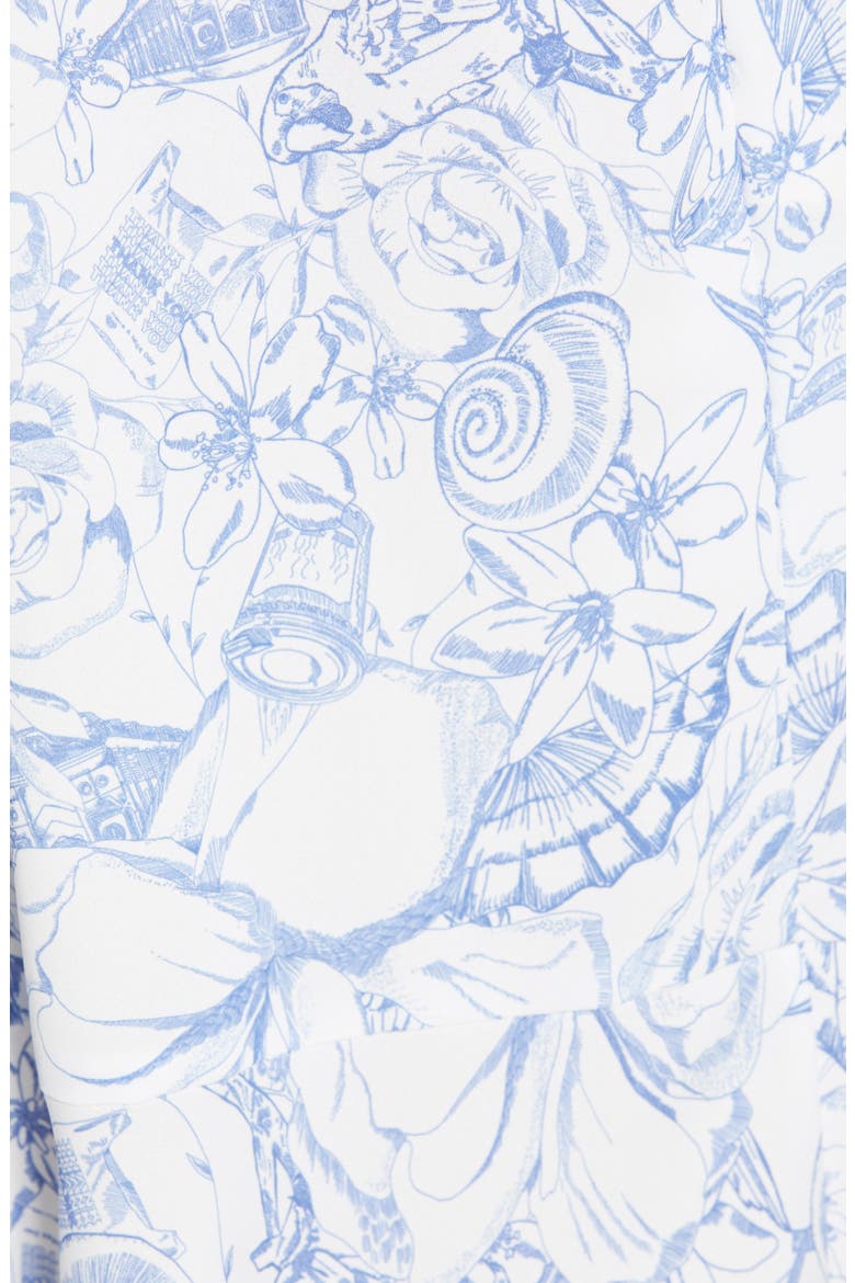 Isa Toile Print Ribbed Cuff Midi Dress, Alternate, color, WHITE/ BLUE MULTI