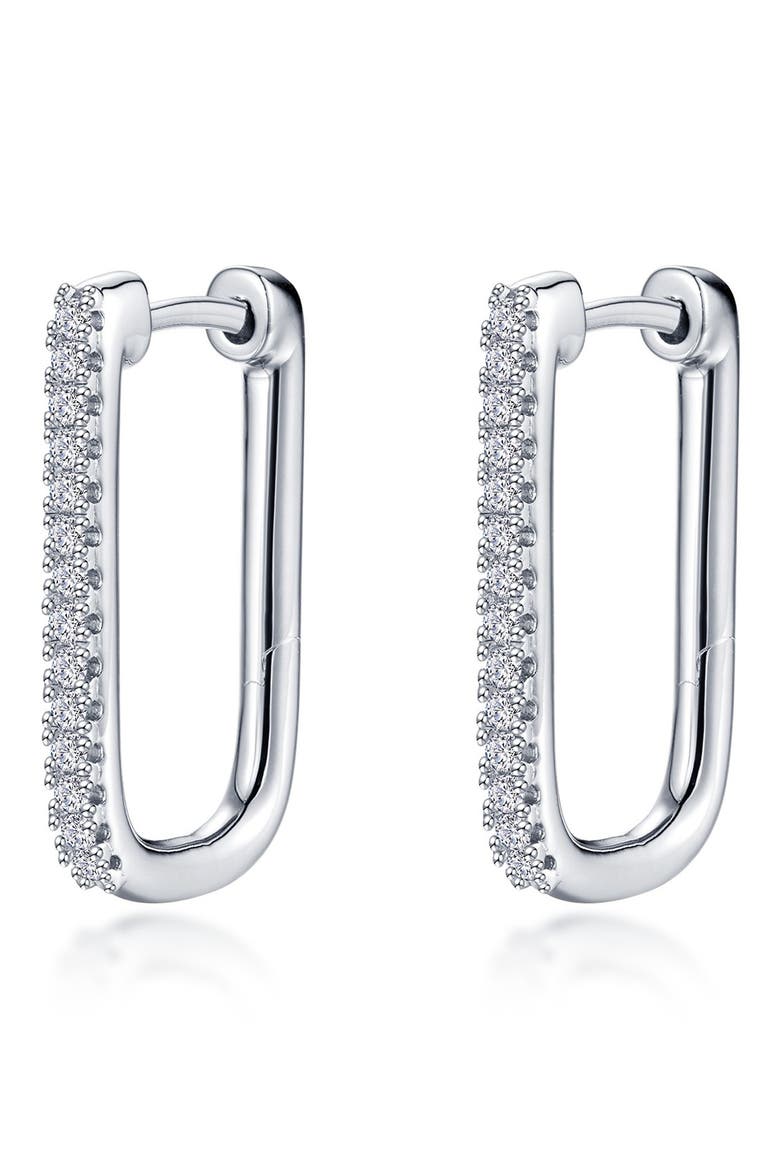 Pavé Simulated Diamond Rectangular Hoop Earrings, Main, color, SILVER