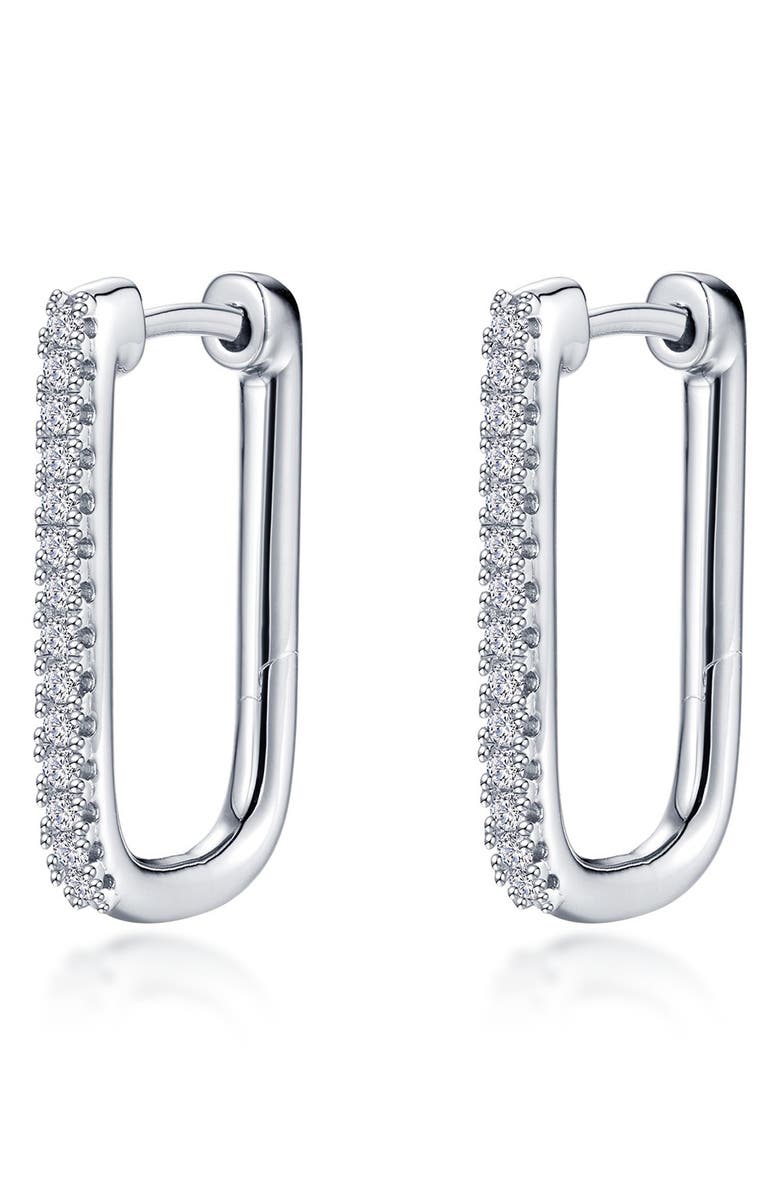 Lafonn Pavé Simulated Diamond Rectangular Hoop Earrings, Main, color, Silver