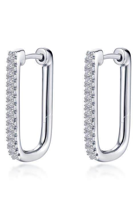 Pavé Simulated Diamond Rectangular Hoop Earrings