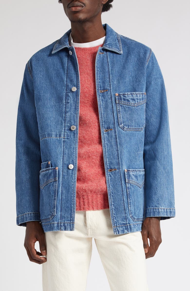 Drake's 5 Pocket Selvedge Denim Chore Jacket, Main, color, 