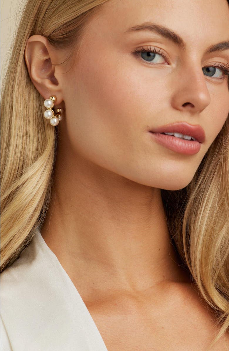 Untamed Petals Cassandra Pearl Hoops, Alternate, color, Gold