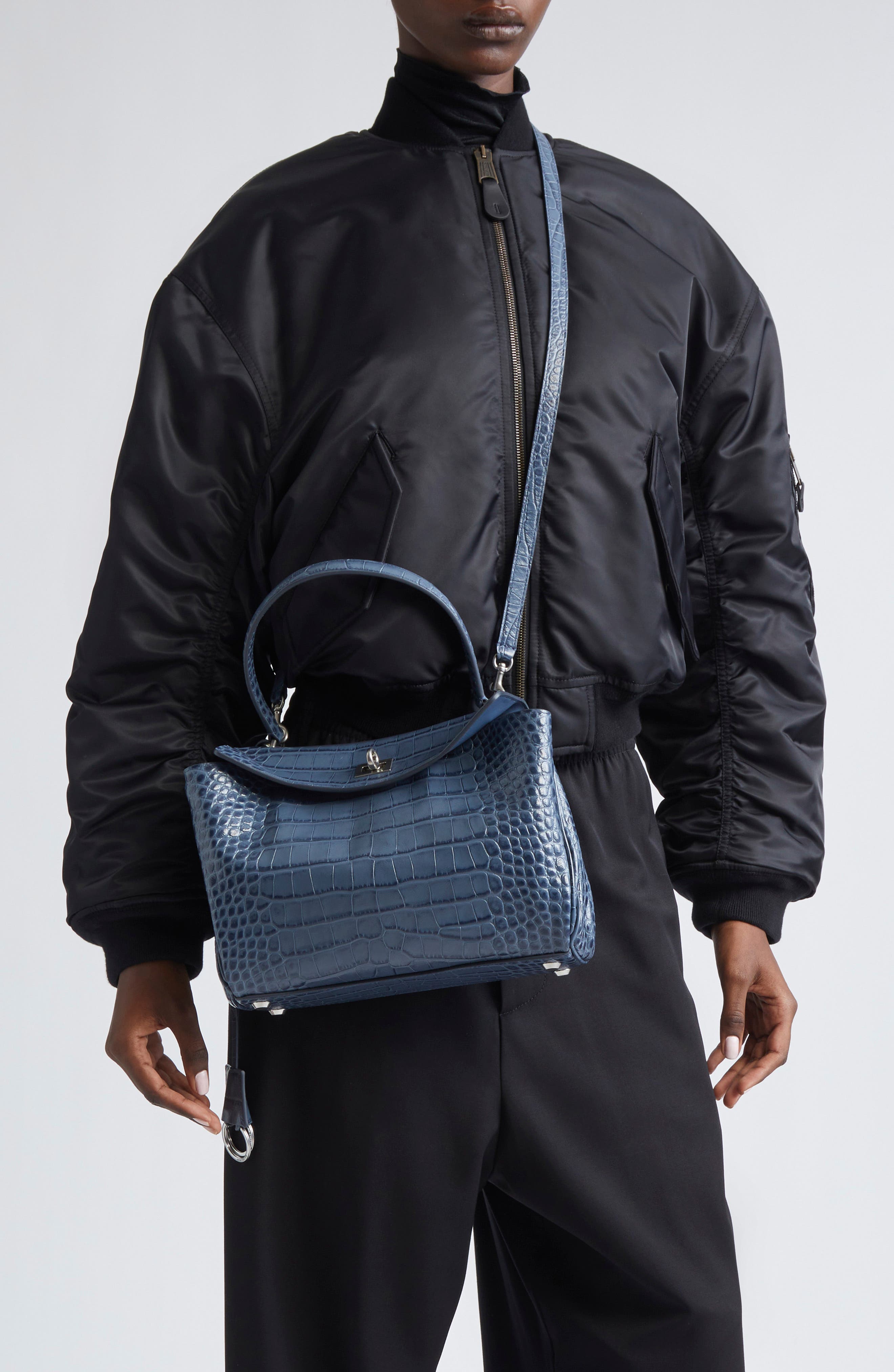 Balenciaga Rodeo Croc Embossed Leather Top Handle Bag, Alternate, color, 