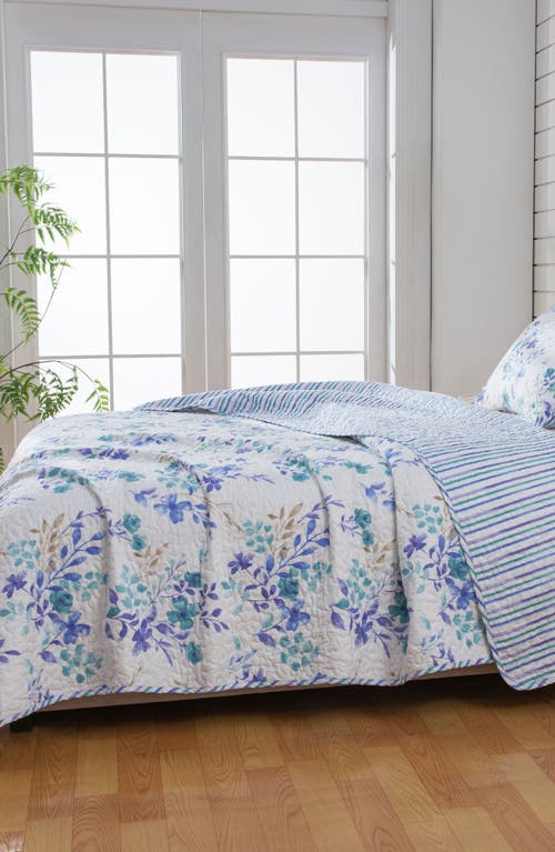 Woven & Weft Blue Floral Spring Reversible Microfiber Quilt Set In Pink