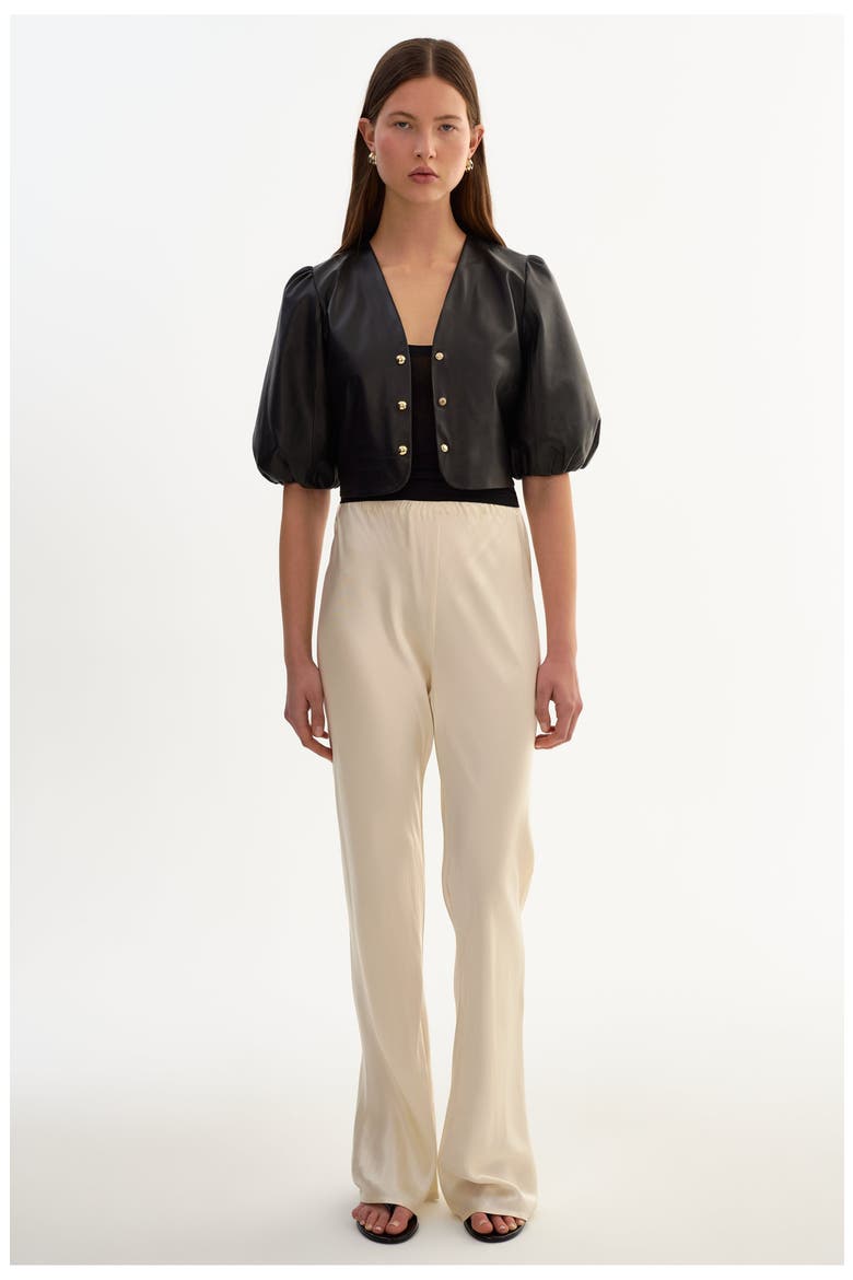 Franka | Balloon Sleeve Leather Blouse, Alternate, color, Black