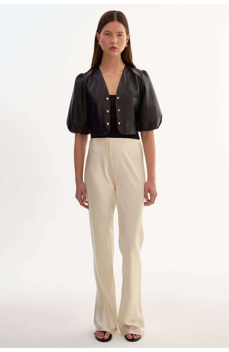 LAMARQUE Franka | Balloon Sleeve Leather Blouse, Alternate, color, Black