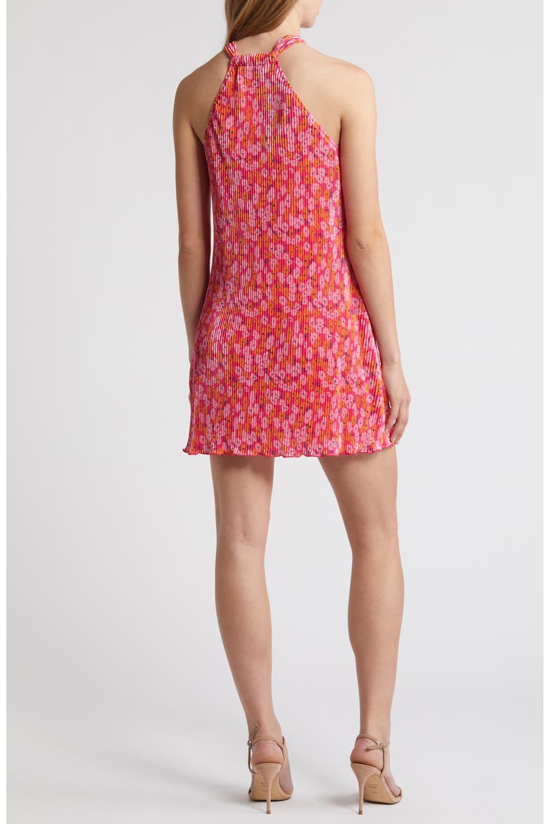 Melody Halter Neck Plissé Minidress, Alternate, color, HOT PINK