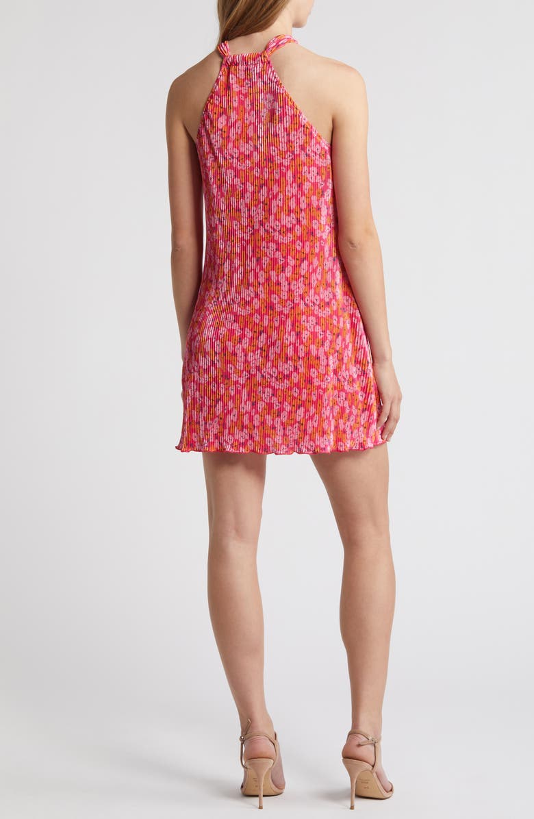 Petal & Pup Melody Halter Neck Plissé Minidress, Alternate, color, Hot Pink