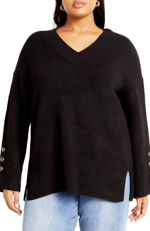 Dorothy Button Cuff Sweater (Plus)