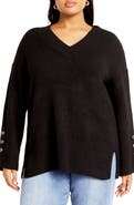 City Chic Dorothy Button Cuff Sweater