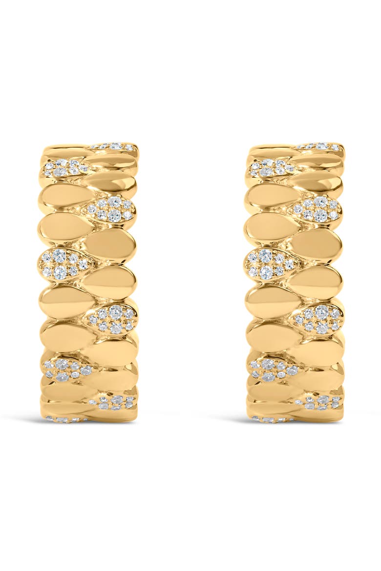 14K Yellow Gold Plated Silver 3/8 Cttw Diamond Pave Pear Link J Hoop Earrings, Alternate, color, Yellow