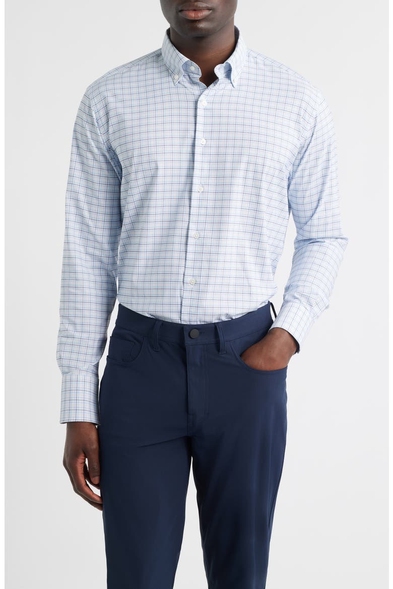 Casey Check Performance Twill Button-Down Shirt, Main, color, COTTAGE BLUE