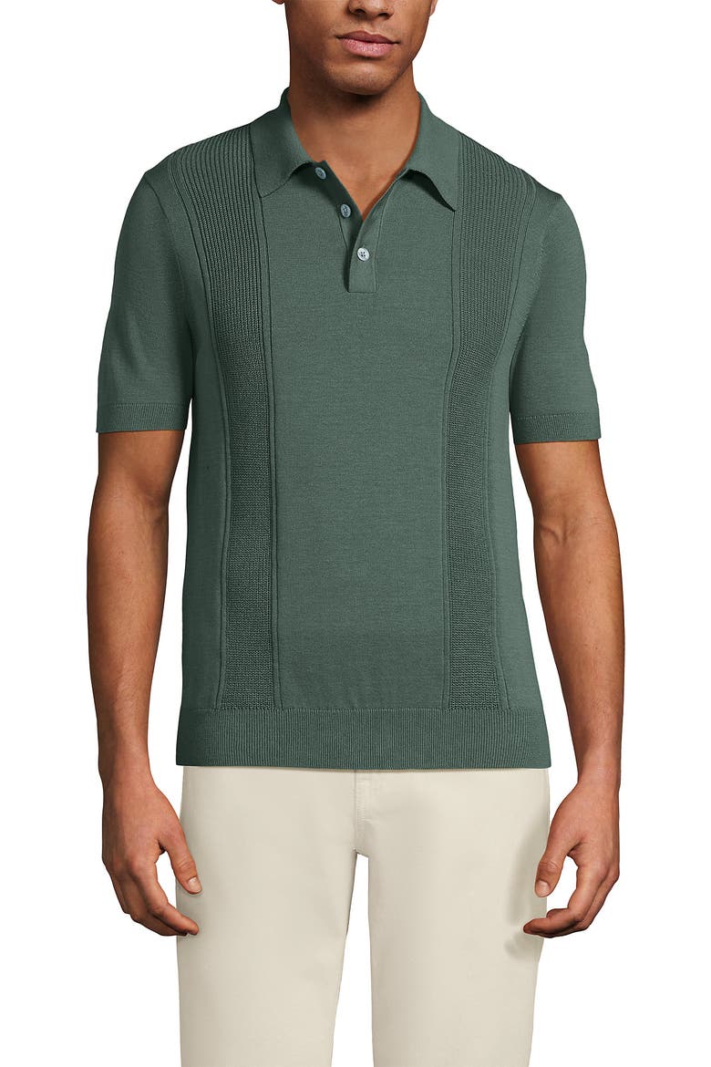 Short Sleeve Vertical Rib Button Down Sweater Polo, Alternate, color, Eucalyptus
