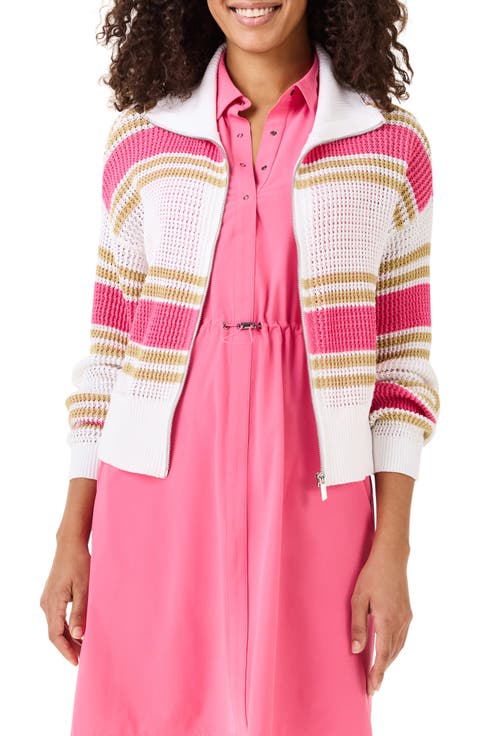 Cotton Mixed Stripe Zip Cardigan