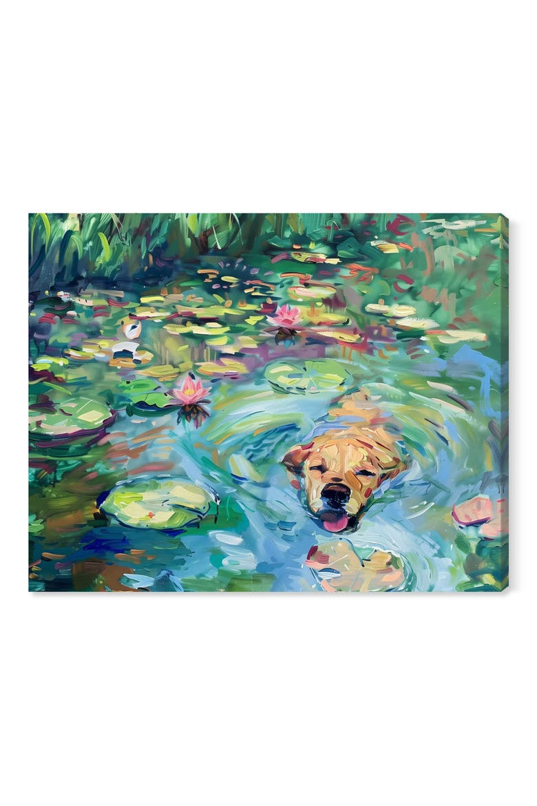 Lily Pad Dog Canvas Wall Art, Main, color, GREEN