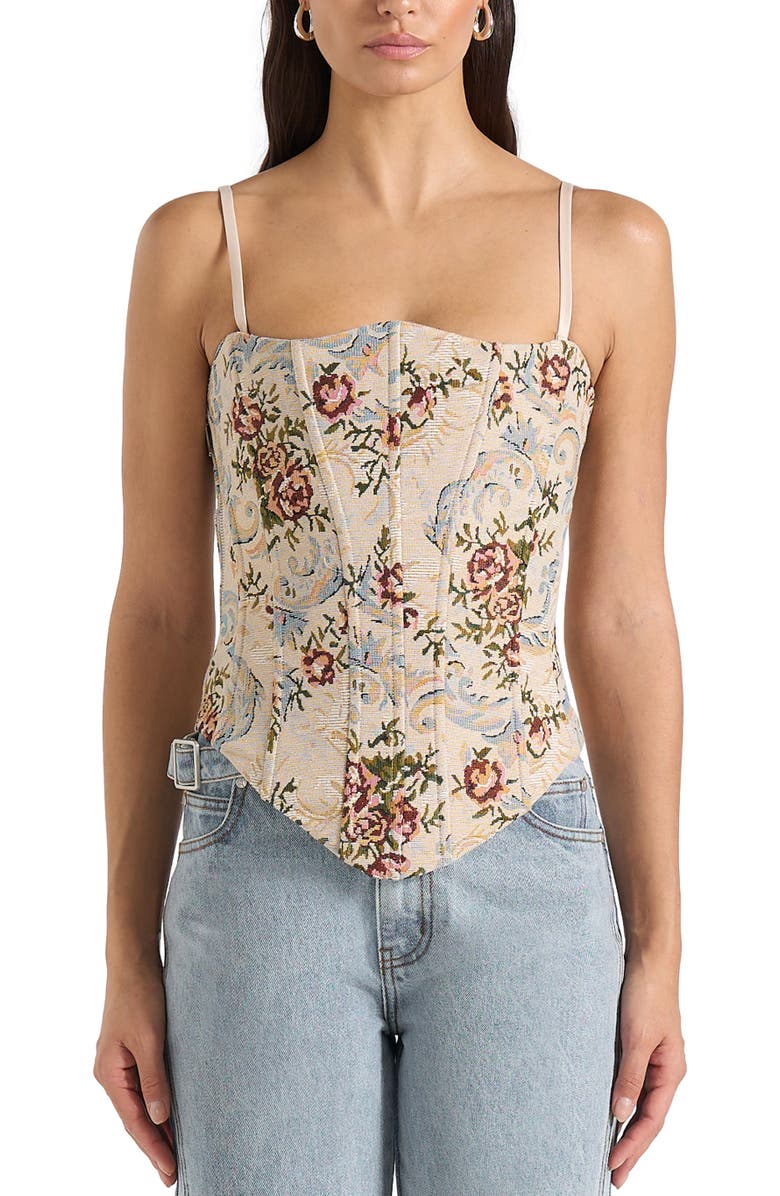 Manière De Voir Scarlett Tapestry Lace Up Corset, Alternate, color, Beige