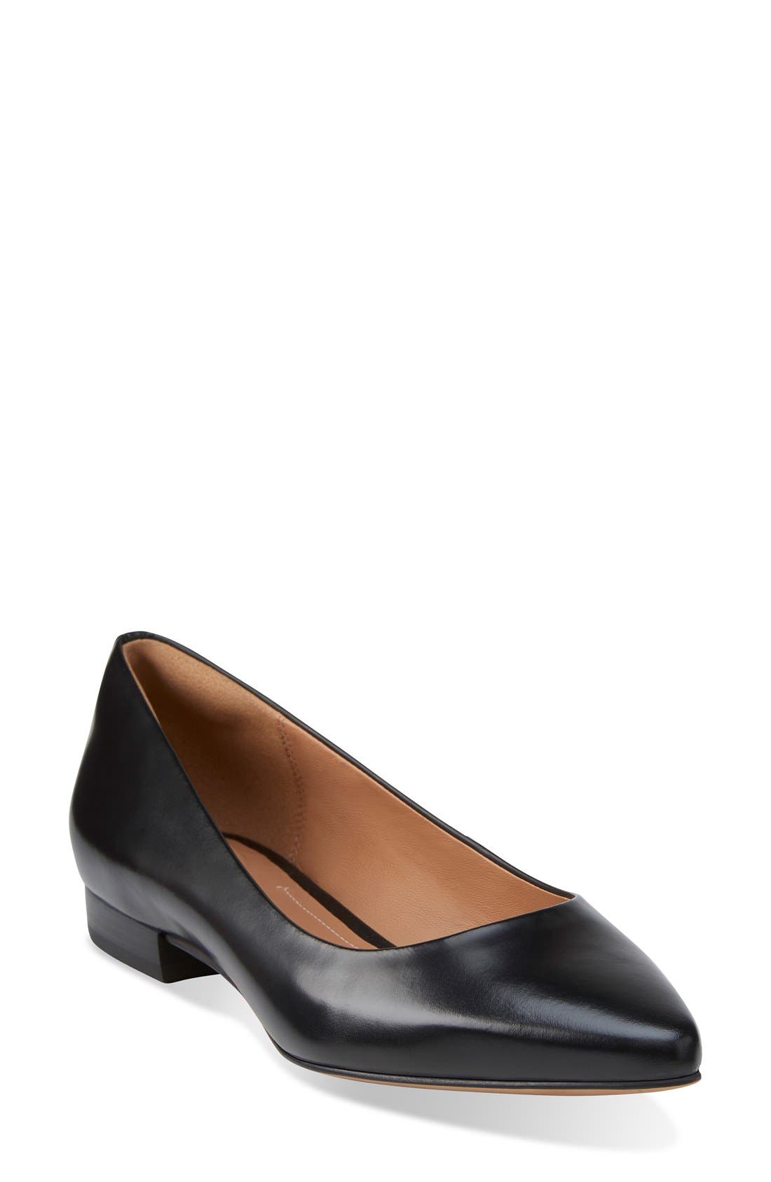 'Corabeth Abby' Pointy Toe Flat, Main, color, BLACK LEATHER
