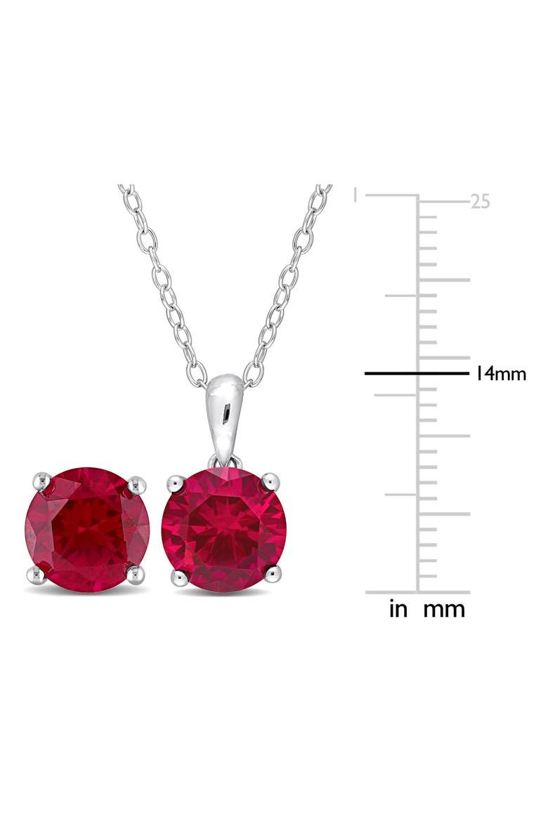 Lab Created Ruby Solitaire Pendant Necklace & Stud Earrings Set, Alternate, color, RED