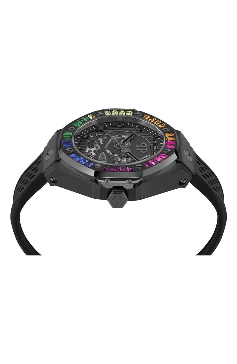 PHILIPP PLEIN $keleton Royal Silicone Strap Watch, 46mm, Alternate, color, Black