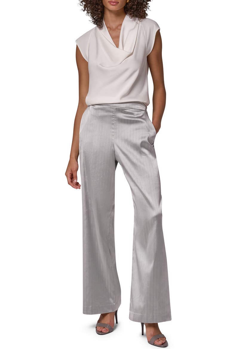 Metallic Pinstripe Pull On Wide Leg Pants, Alternate, color, GREY/ SILVER