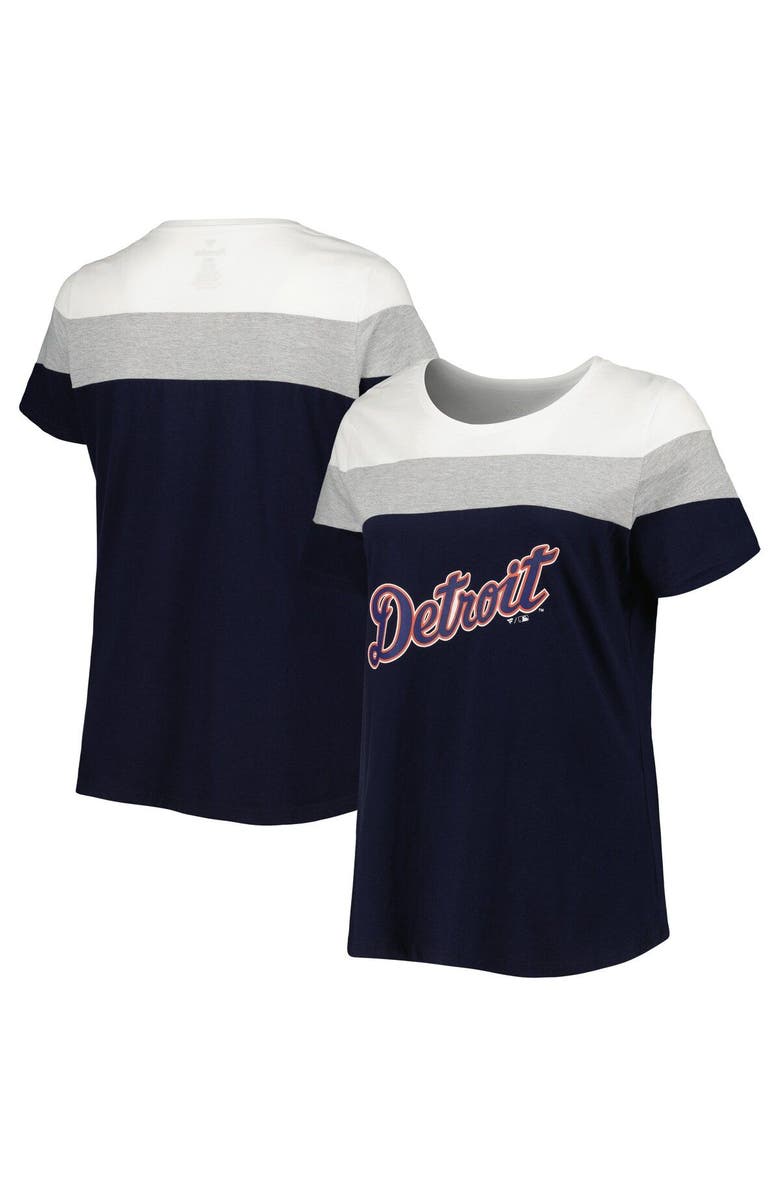 PROFILE Women's Navy/Heather Gray Detroit Tigers Plus Size Colorblock T-Shirt, Main, color, 