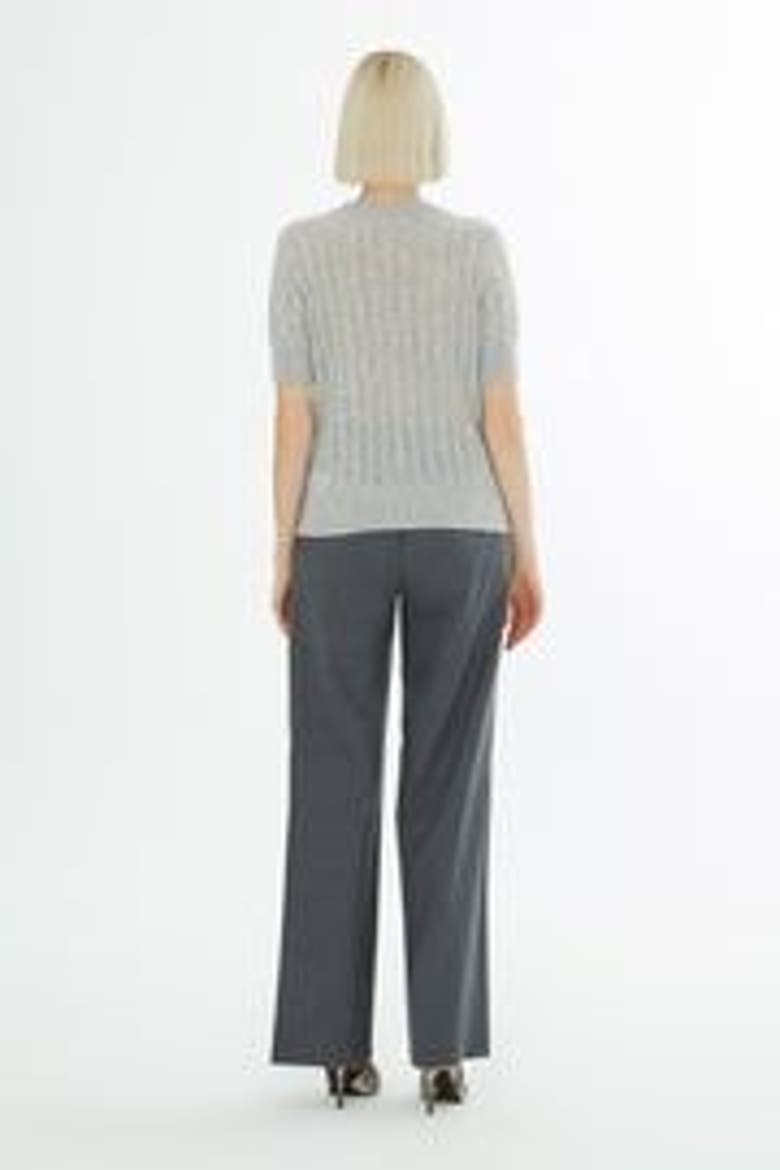 Crew Neck Short-Sleeve Wool Cashmere Sweater, Alternate, color, Grey