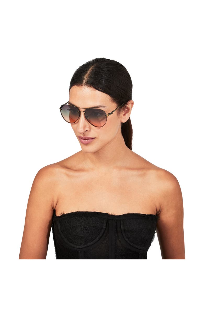 Kurt Geiger London Shoreditch 60mm Rimless Aviator Sunglasses, Alternate, color, Gold Havana/ Violet Green