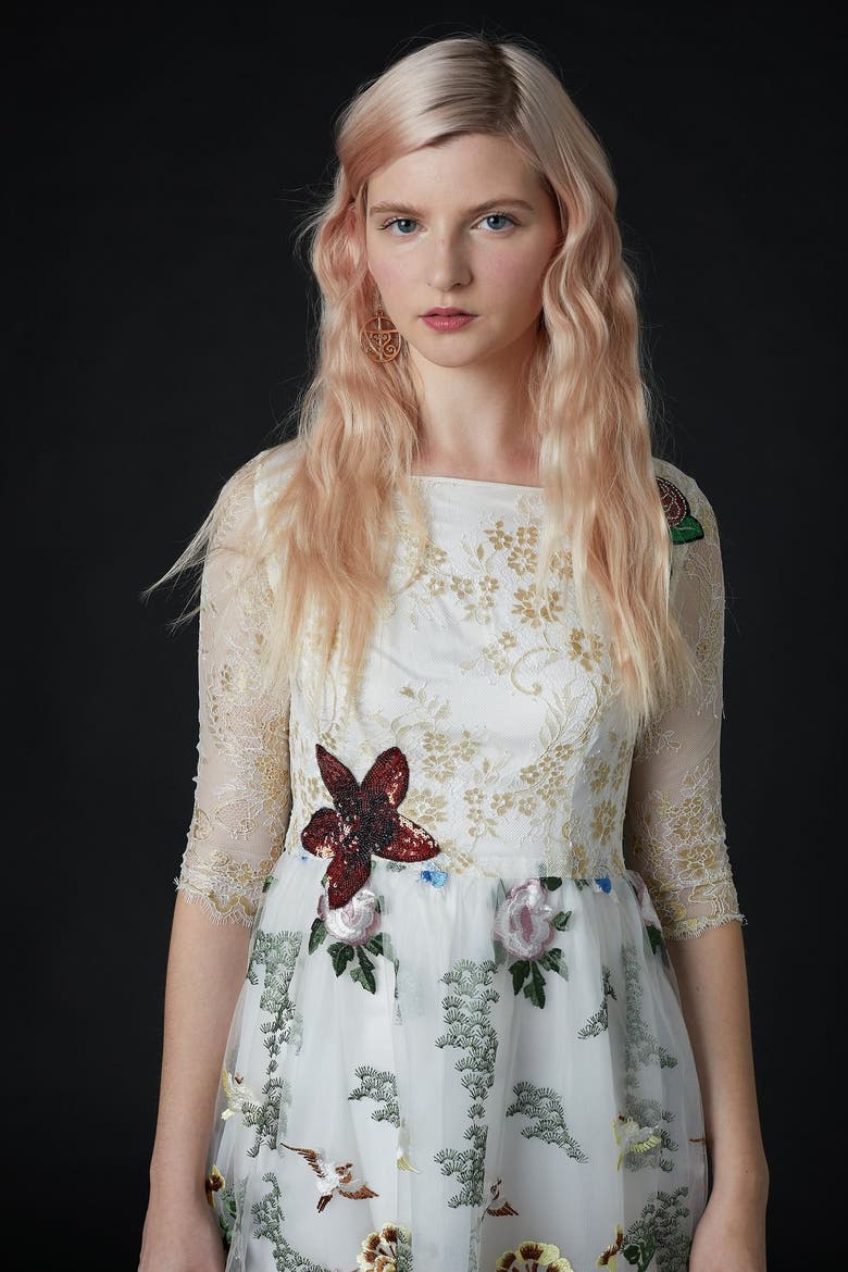 Qiaochu Embroidered Peacock Dress, Alternate, color, White