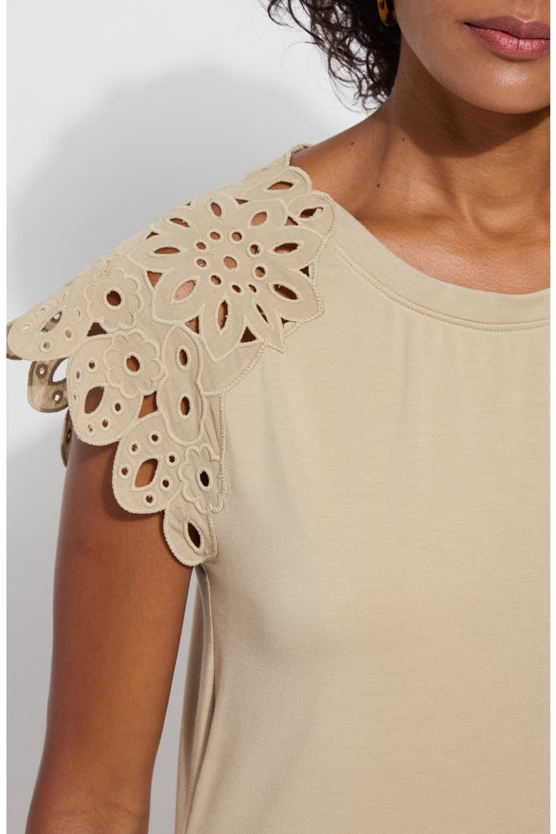 Katarina Eyelet Cap Sleeve T-Shirt, Alternate, color, SANDSTONE