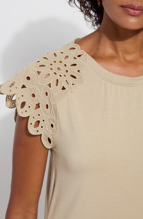 Lyssé Katarina Eyelet Cap Sleeve T-shirt In Sandstone