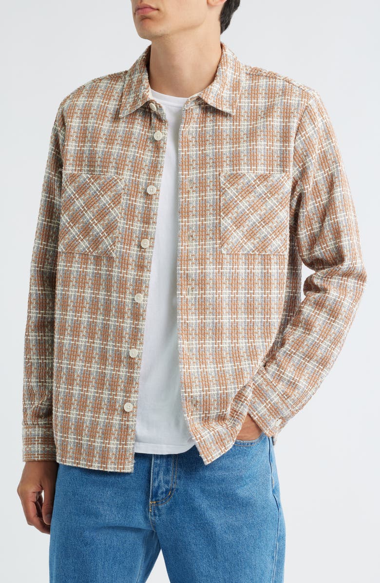 Wax London Whiting Plaid Recycled Cotton Blend Shirt Jacket, Main, color, Tan / Multi