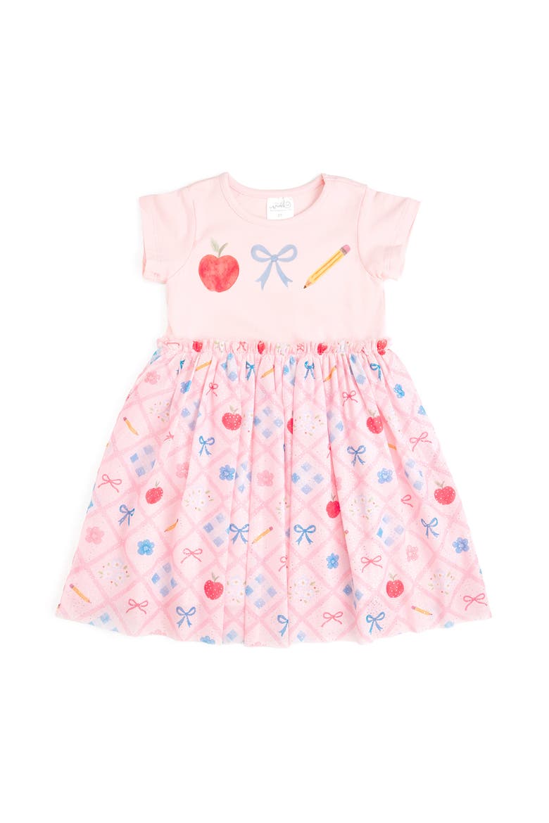 Back To School Trellis Short Sleeve Tutu Dress, Main, color, Pale Pink