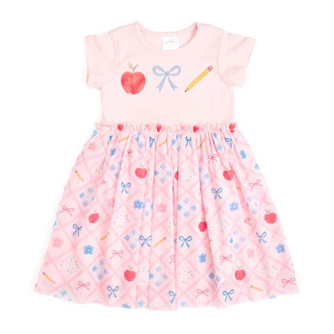 Back To School Trellis Short Sleeve Tutu Dress (Toddler & Little Kid)