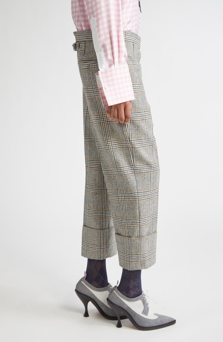 Thom Browne Pow Glen Plaid Hunting Tweed Crop Backstrap Trousers, Alternate, color, Black/ White