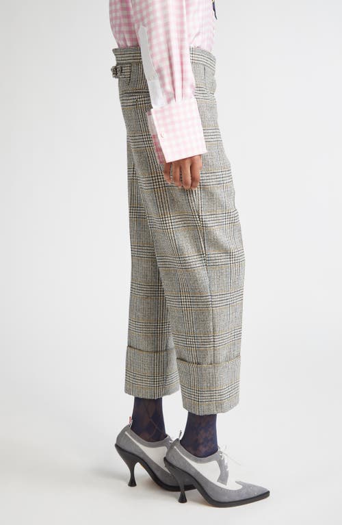 Thom Browne Pow Glen Plaid Hunting Tweed Crop Backstrap Trousers In Gray