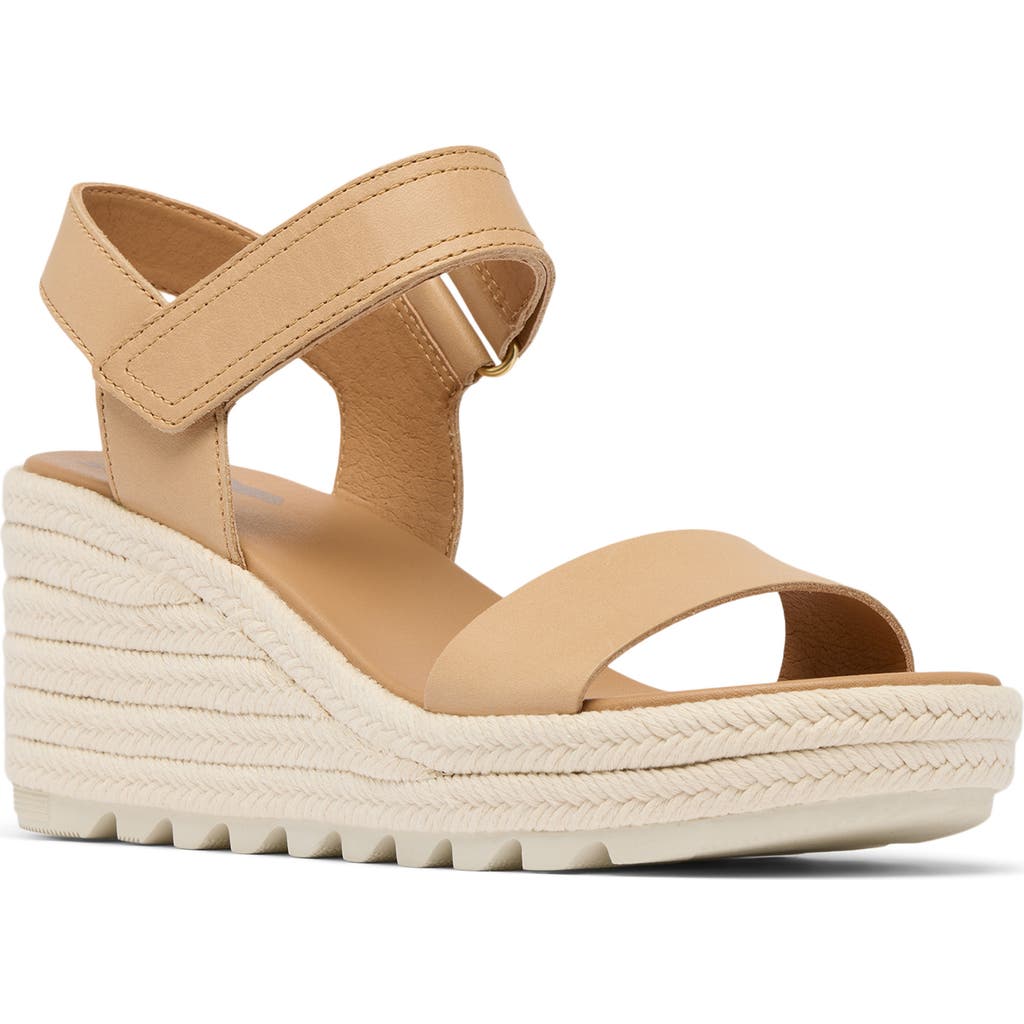 Sorel Cameron Suede Grip Espadrille Sandals In Honest Beige/chalk