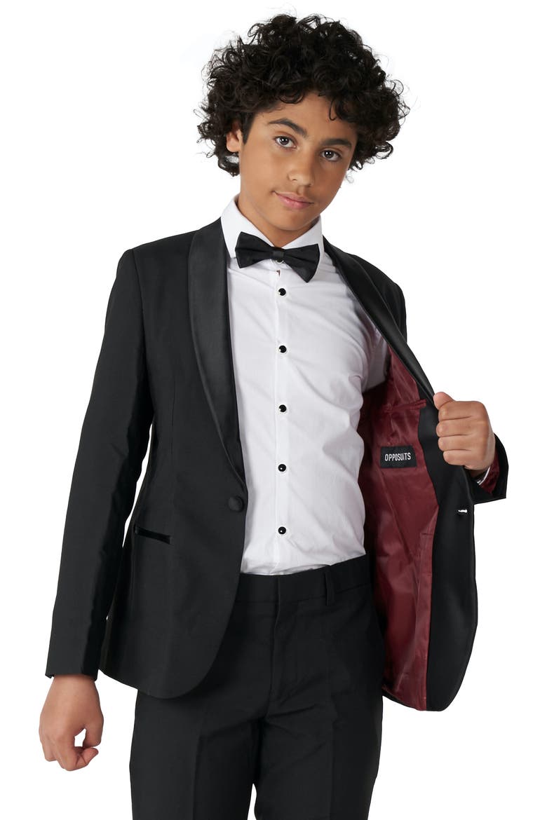 Kids' Jet Set Black Two-Piece Tuxedo Suit with Bow Tie, Alternate, color, BLACK